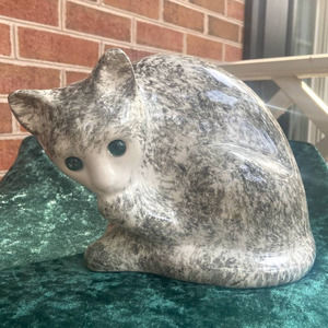 Cat Figurine Alcobaca ELFA Gray White w/Blue Eyes